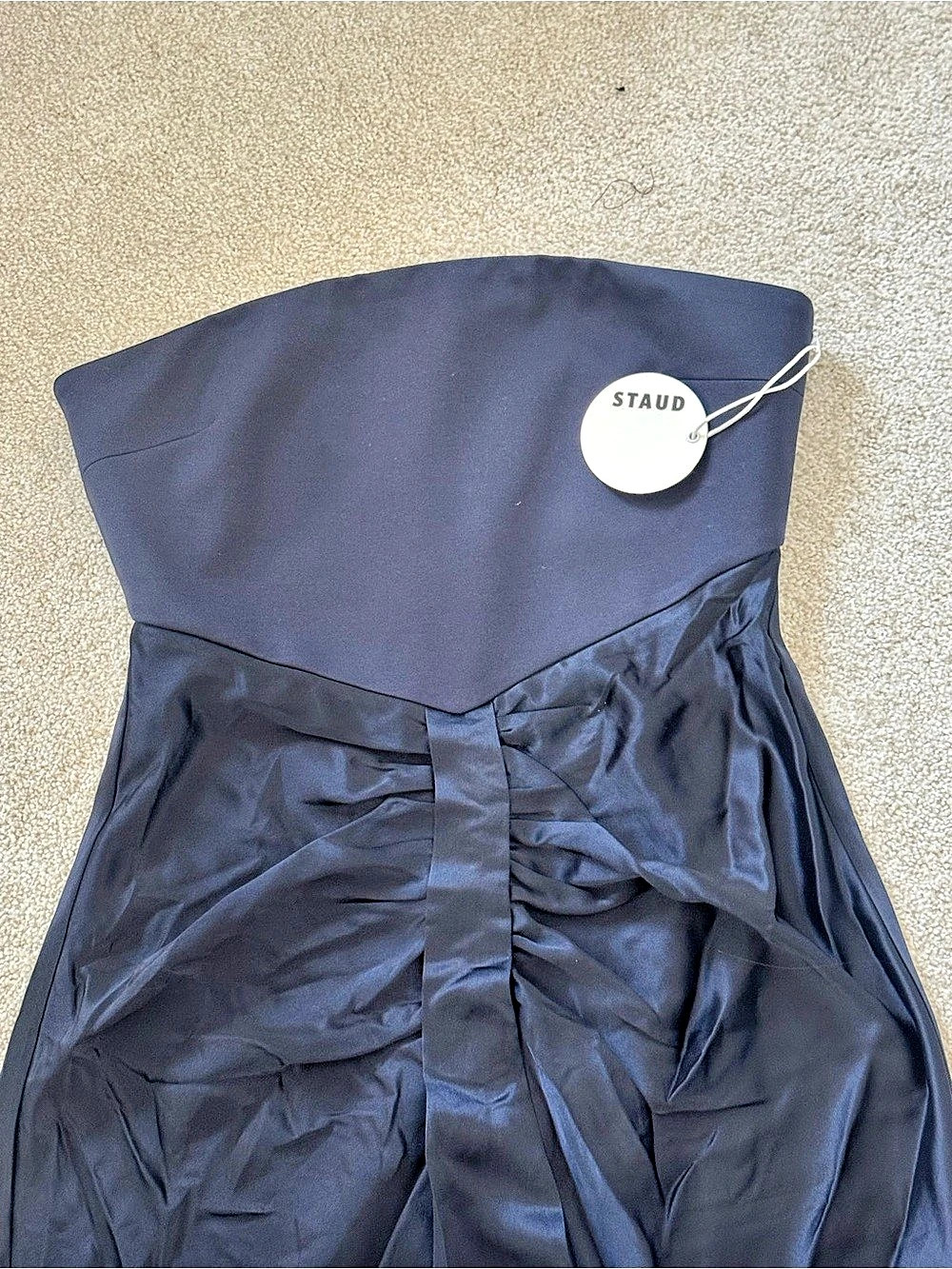 STAUD Midi Wayfaring Dress Ruched Strapless Blue Size 10 NWT retails $450 - Picture 6 of 9